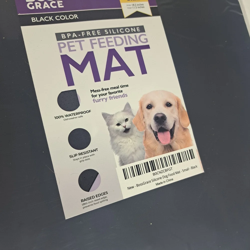NEW BossGrace Pet Silicone Feeding Mat‎ Raised Edges Small 18.5 X 11.5 - Black